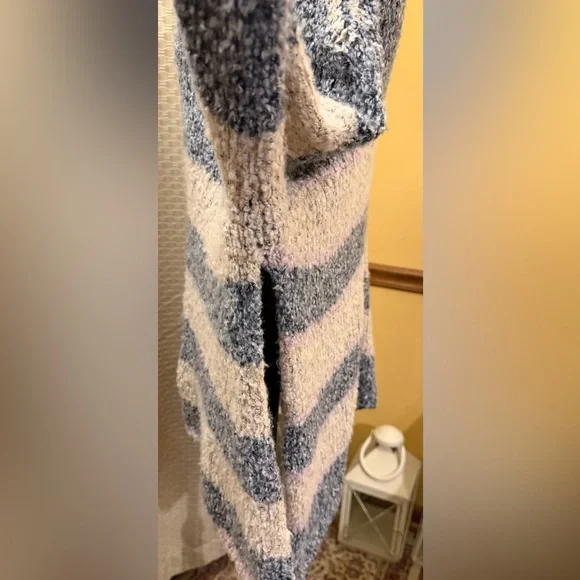 Free People BRB Blue Tan Oversized Side Slit Striped Tunic Sweater - Picture 4 of 8